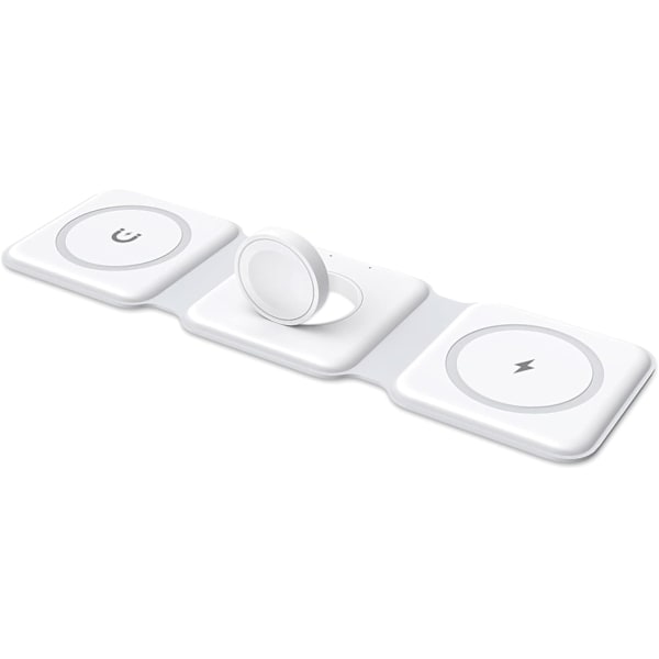 Trådløs lading: 3-i-1 sammenleggbar MagSafe-lader for mobil, klokke og hodetelefoner Vit
