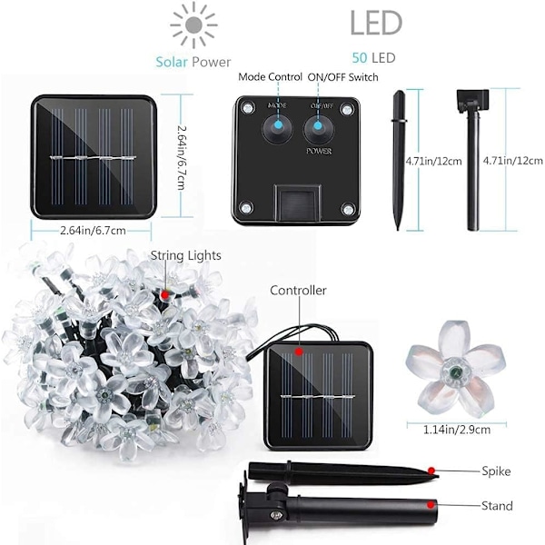 7M 50 LED Kirsebærblomst Solar Lyskæde Have Fe Lys