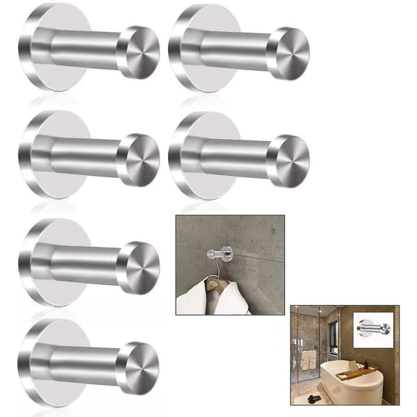 6 stycken väggmonterade morgonrockskrokar, borstade badrockskrokar, väggmonterade morgonrockskrokar, kromfinish, rund bas