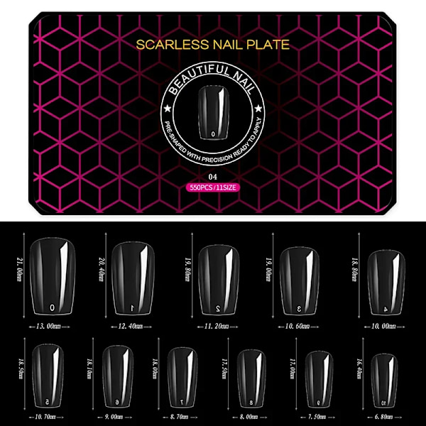 Born Beauty Nails 550stk/æske Oval Stiletto Mandel Kvadrat Hjerte C 4