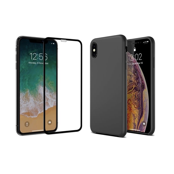 TG iPhone XS Max - 1 Set Mattamusta Suojauskuori Näytönsuojan kanssa