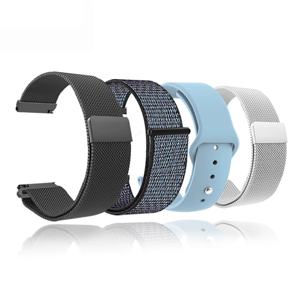 Nytt 18mm 20mm 22mm Klockarmband för Garmin Venu 2S Armband Vivoactive 3 4S 4 Forerunner 245 645 Galaxy Watch 4 Classic 42 46mm Svart Nylon 20mm