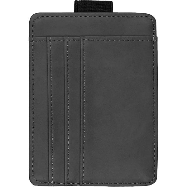 Kreditkortshållare, skyddande läderplånbok med anteckningsfack, ID-hållare med 6 kortplatser mörkgrå