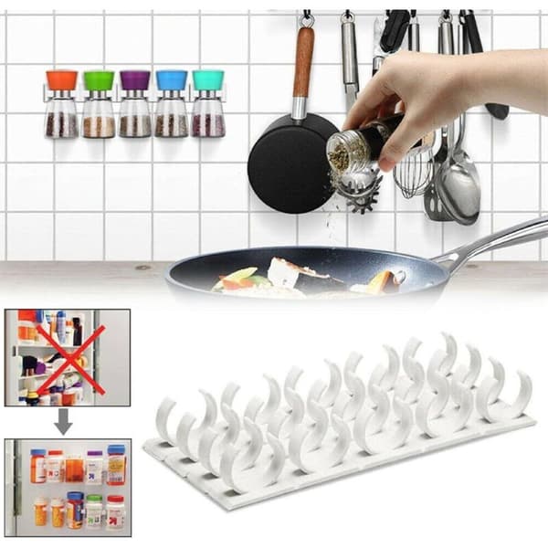 Spice Rack for Wall, White Refrigerator Shelf, Holds 20 Spice Jars & Utensils_yux