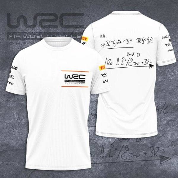 WRC - T-skjorte med rund hals Snygg 3D-trykt Racing Rally vit M