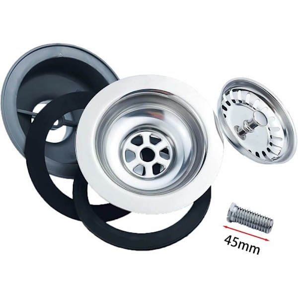 Diskbänksplugg utan Överfyllnadskorg Rostfritt Stål ø 110 mm 1½\", Rostfritt Stål + ABS, Plugg + Korg