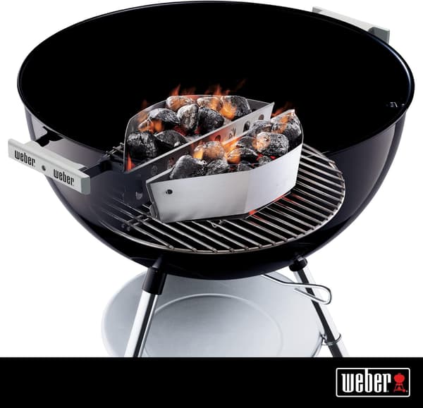 Sæt med 2 kulholdere, galvaniserede stålkulkurve med ventilerede slidser til direkte og indirekte grillning, sølv