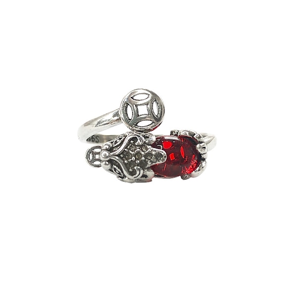 Pixiu-ring för kvinnor för att locka till sig välstånd, europeisk och amerikansk överdriven smyckedesign, nisch retro nationell stil 925 silverring bleknar inte 446 Pixiu (opened on 9th) Adjustable opening