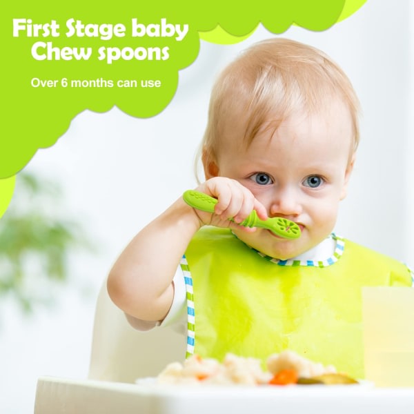 TG Baby Learning Spoon Set, ekstra myk silikon BPA-fri, Baby Feedi