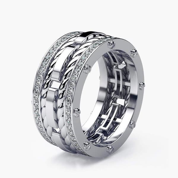 Håndlavet bred ring Zirkon 925 sølv gå Silver Silver US US 10 Size (19,8 mm i diam