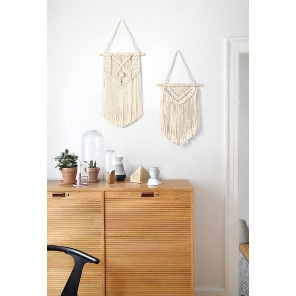 2 st Macrame Väggbonad Konst Vävd Boho Väggdekor Hem Chic Banner Dekoration