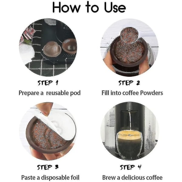 5 stk gjenbrukbare Vertuo Pods påfyllbare kaffekapsler (brun 150 ml, 5)