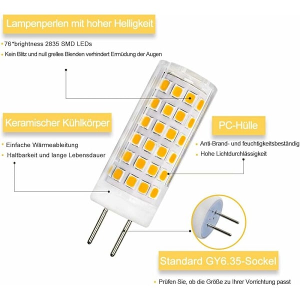Pakke med 4 GY6.35 Base LED-pærer 9W AC/DC 220V Varmhvit 3000K Tilsvarende 9W Halogen Erstatningspære [Energiklasse A+]