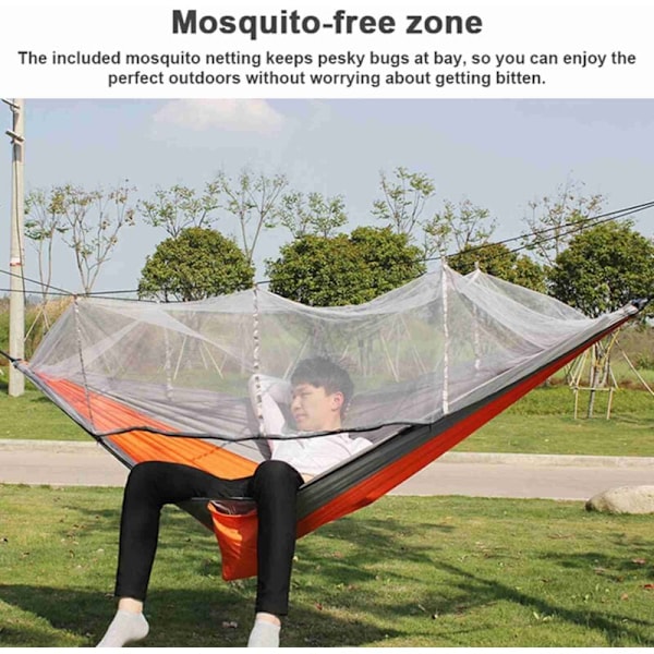 Automaattinen nopeasti avattava riippumatto hyttysverkolla, kannettava ulkoilma riippumatto, kaatumista estävä nylonriippumatto, 260x140cm oranssi ja harmaa