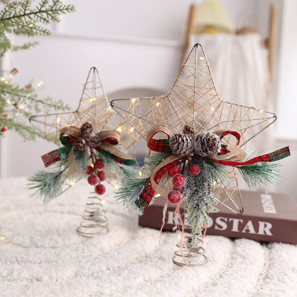 Joulukoristeet tee-se-itse puunhuipputähtivalaistus joulukuusen tarvikkeet tarvikkeet kotikaupan kohtausten asettelun koristeet Pine cone with light 28cm
