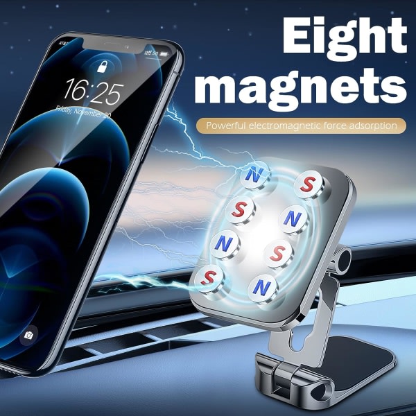 TG Magnetisk biltelefonhållare, 360° roterande kraftfull hopfällbar magnet