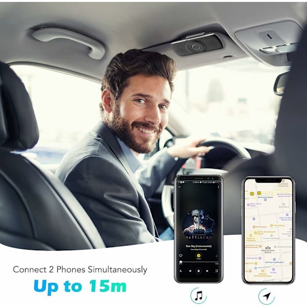 Bluetooth 5.0 Handsfree Bil Kit Högtalartelefon, Inbyggd Mikrofon med Klämma GPS-stöd, Musik TF-kortplats Automatisk Återanslutning