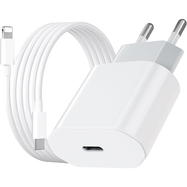 iPhone Hurtiglader USB-C PD 3.0. 20W Strømadapter + Kabel White Vit
