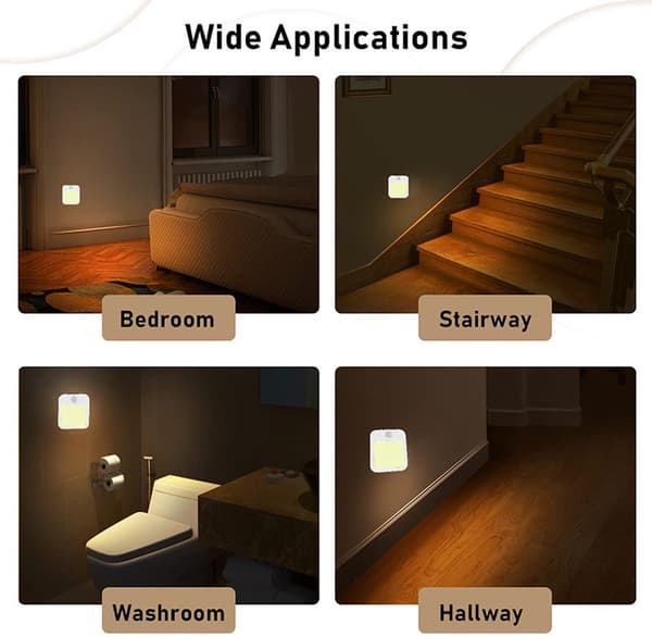 LED Nattlampor 3-pack, Rörelsesensor Batteridriven, Varmvit Inomhusbelysning För Sovrum, Hall, Trappor Och Garderob, Vit