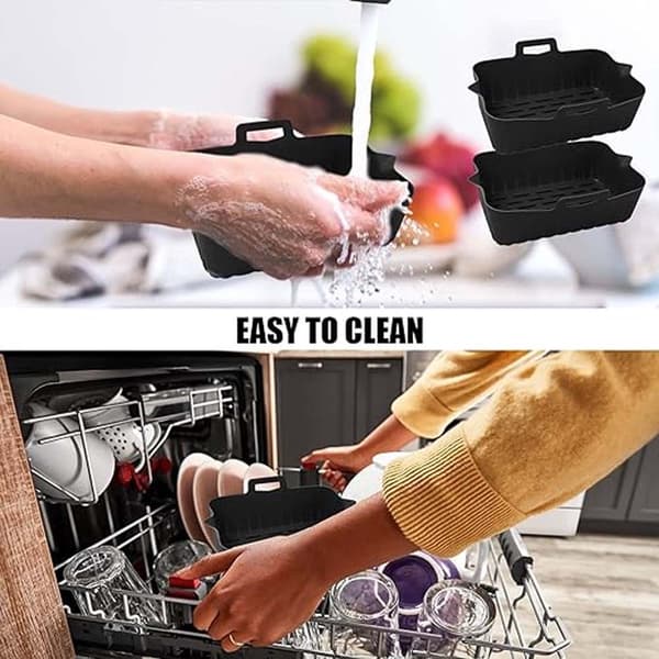 Airfryer Bakplåtspapper, Engångsbehållare, Silikonfoder, Svart, 2 Delar, för Rektangulära Airfryers