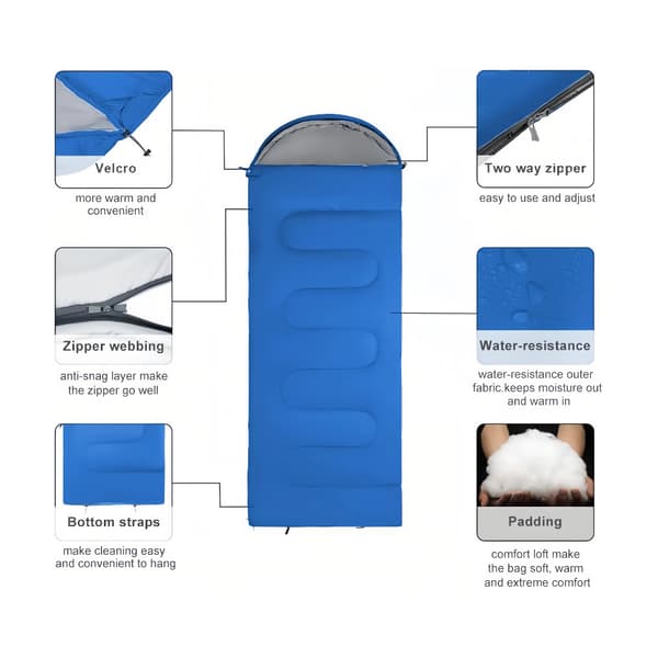 Windproof Sleeping Bag for Outdoor Camping Ultralight Warm Royal Blue