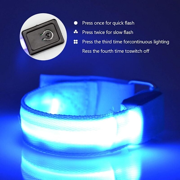 LED Refleksarmbånd Sikkerhetsarmbånd Lysende Armbånd Vanntett Lysbånd Nattsikkerhet Refleksstropp for Utendørs Sport Løping Blå