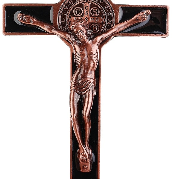 Katolskt kors i metalllegering, krucifix med Jesus Kristus, religiös väggdekoration