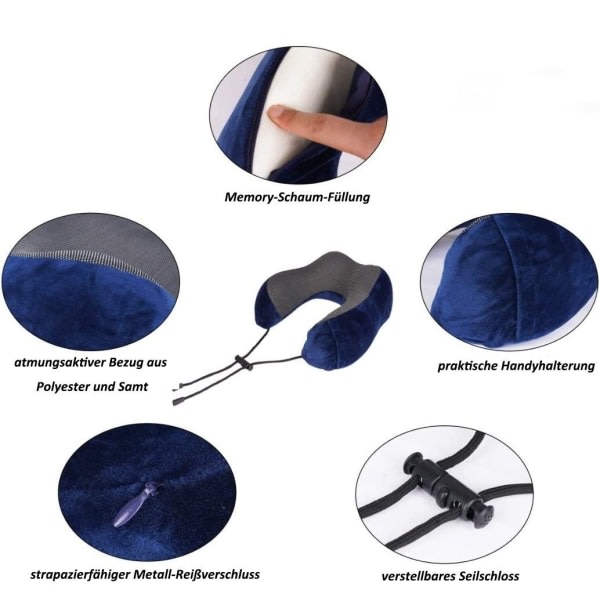 Rejsekudde med memory foam til flyrejser og bil - aftagelig