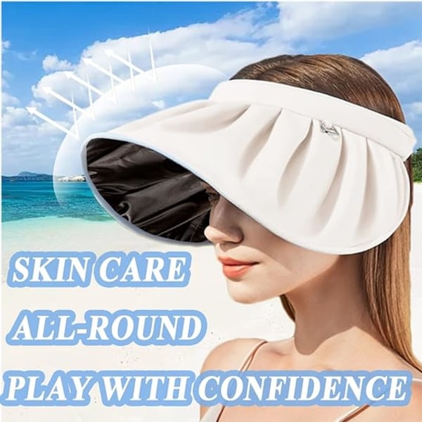 Solskydd för kvinnor (vitt), anti UV-solbeskyttelse, cap med bred brættning