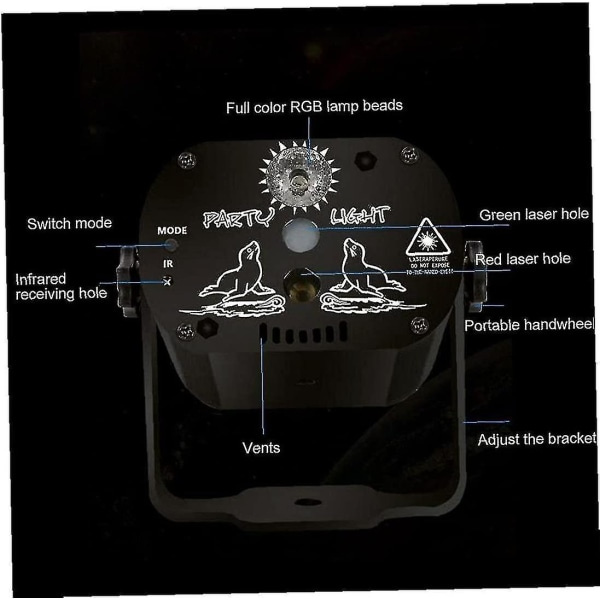 UV LED-projektor Festlys USB Lampe RGB DJ Projektorlys Disco Fjernkontroll Belysning for Lumiere Scene Hage Stue