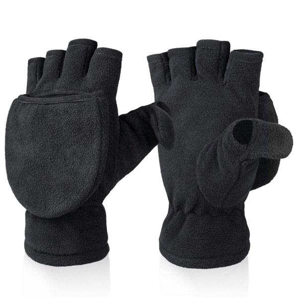 Vintervarma halvfingerhandskar Vantar med cover Fleece muunnettavissa fingerlösa handskar Thermal för flicka M