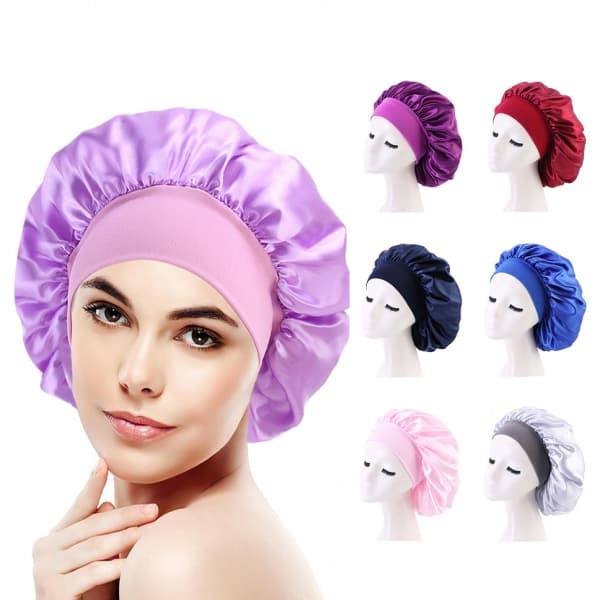 Satin Bonnet Silke Bonnet Hårhætte til Sovning Satin Bonnet til Hår Bonnets til Kvinder Silke Bonnet til Naturligt Hår Lys Lilla