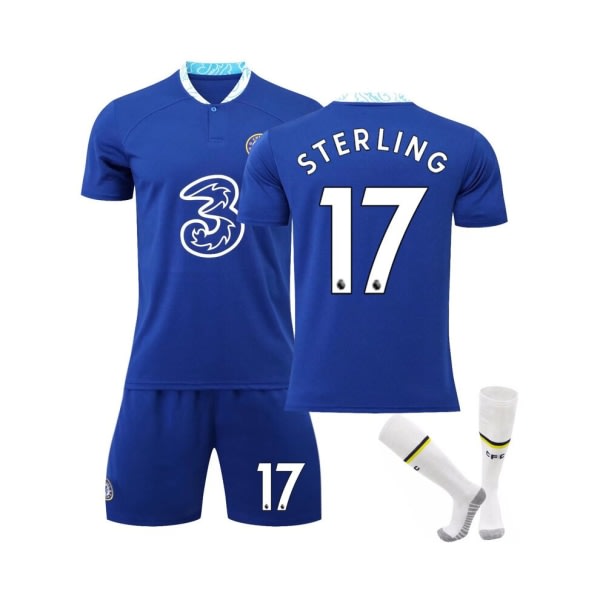 (Chelsea Home Stadium Jersey 2022-23 Sterling No.17 Fotbollstr?ja 3-delade kit f?r barn Vuxna L(175-180CM)