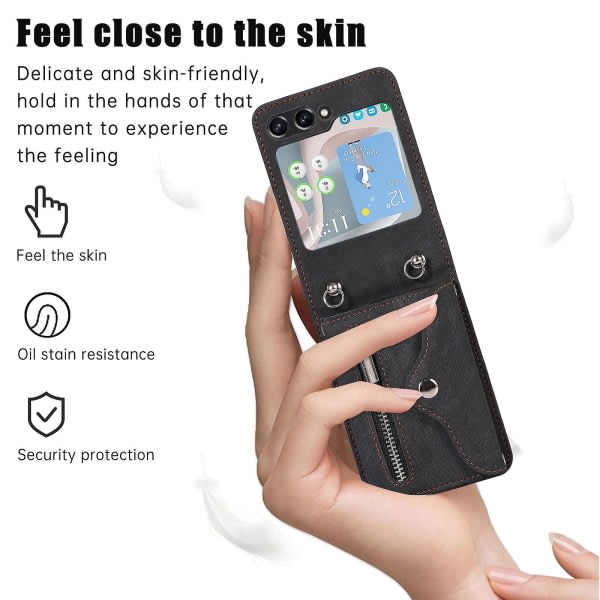 TG Case kompatibel med Samsung Galaxy Z Flip 5, Pu- cover med korsband och korthållare Red