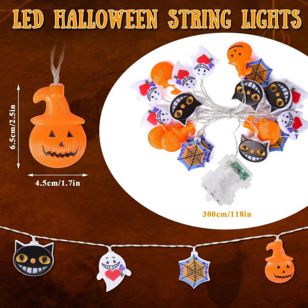 Halloween lyslenker, gresskarlamper innendørs, 3 meter LED halloween lyslenker med timer, Halloween oransje festdekorasjon for hage Vanntett
