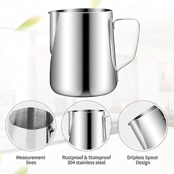 1 sæt Mælkeskummende kande 12 oz/350 ml, dampkande i rustfrit stål