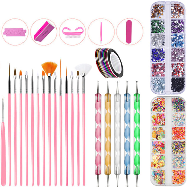 TG Nail Art Kit, Nail Art Kit med 15 pensler, 5 prikkepenne, 1