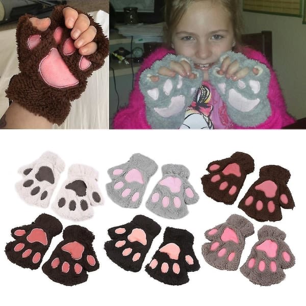 Dejlige Kvinder Cat Claw Paw Mitten Plysch Handske Kostym Present Vinter Half Finger