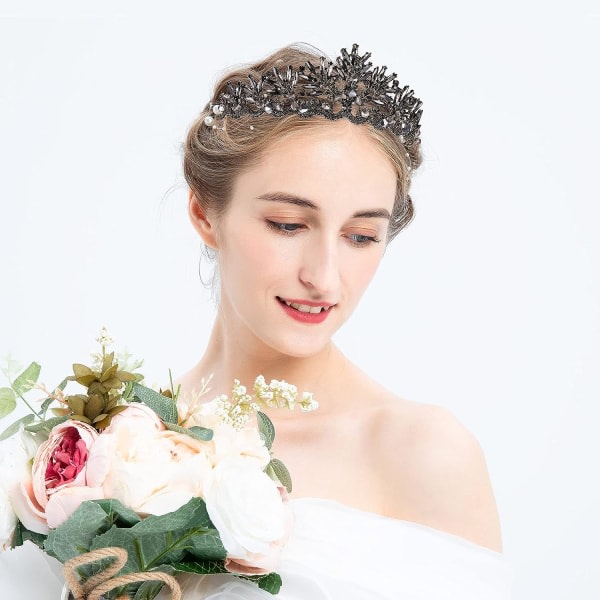 Galaxy Vintage barock Crown Alloy Prom Quenn Crown Brud Tiara Bröllopshuvudstycke (svart)