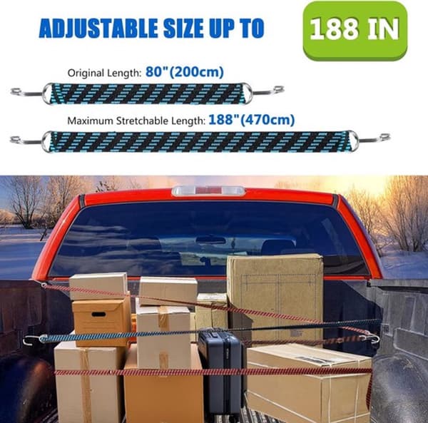 Platta gummiremmar med krokar, 4-pack 2 meter justerbara elastiska remmar, kraftiga gummispännband för cykel, motorcykel, bagage, röd