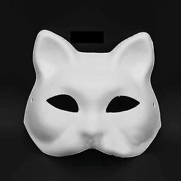 3-delad kattmask, vitt papper, handmålad mask, omålad djurhalvmask