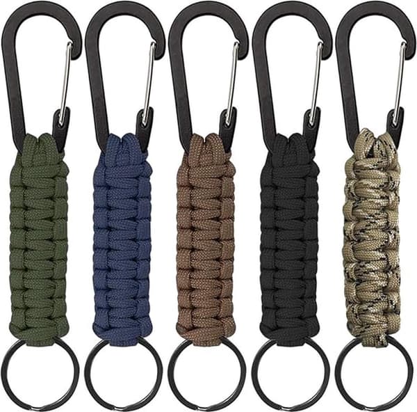 Paracord nyckelringar med karbinhake, 5-pack, unisex för utomhusaktiviteter