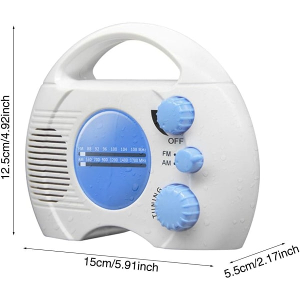 Galaxy Vedenkestävä suihkuradio, suihkukaiutin AM/FM-radiolla, ripustettava radio, paristot eivät sisälly