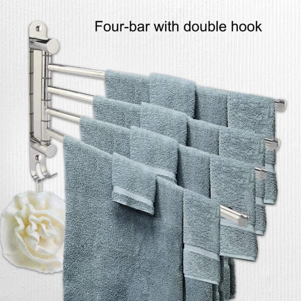 Vridbar handduksstång, rostfritt stål 180° vridbar handduksstång med 4 armar Lämplig för badrum och kök