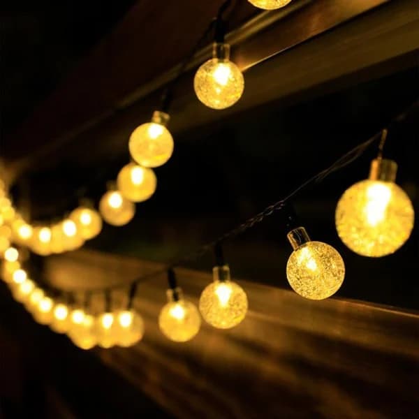 50 LED Solcellelys Utendørs 7m 8 Lysmoduser Solcellelys med Vanntett Lyssensor Krystallkule Varmhvit Solcellelampe Dekorasjon-XF12-_yux