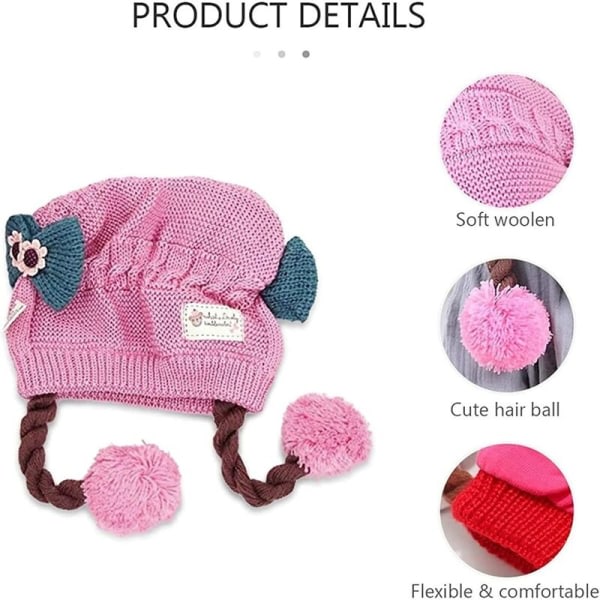 Nyfödd Baby Söta Kepsar Små Flickor Kepsar Höst Vinter Baby Girl Cap Varm stickad ullmössa for 6-18 måneder Barn baby (rosa läder)