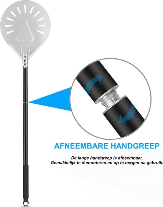 Perforert pizzavender 18 cm rustfritt stål med 80 cm langt håndtak, varmebestandig rund pizzaspade for pizzaovner, sølv
