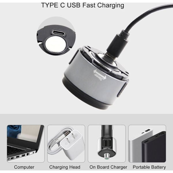 LED Pannlampa Typ C Ficklampa Magnetisk Bas för Utomhuscamping, DUBUNS
