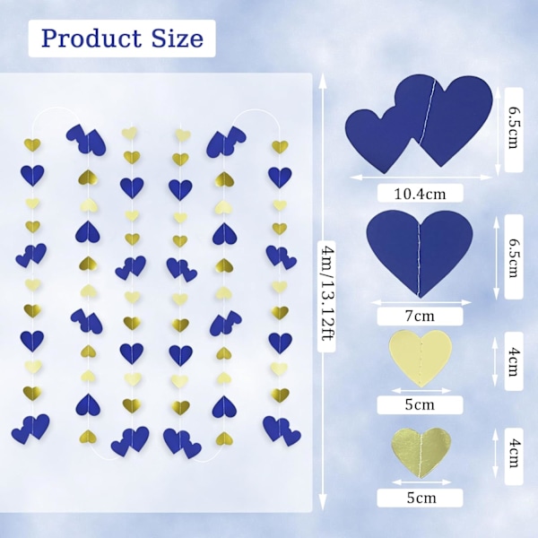 150m Gul & Blå Hjerte Girland, Bryllupsdekoration til Fødselsdag, Festbegivenhed GLY205