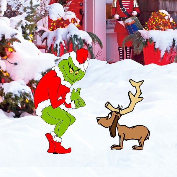 Grinch Joulupiha-kyltit pylväillä Joulujuhliin Piha Nurmikko Ulkokoriste